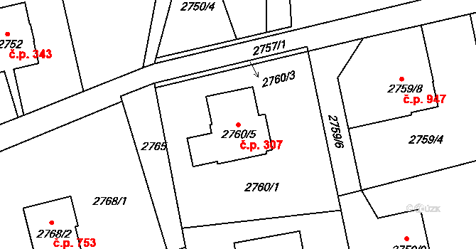 Frýdlant 307, Frýdlant nad Ostravicí na parcele st. 2760/5 v KÚ Frýdlant nad Ostravicí, Katastrální mapa