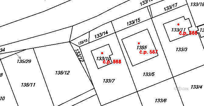 Javorník 568 na parcele st. 133/10 v KÚ Javorník-město, Katastrální mapa