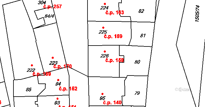 Blovice 158 na parcele st. 226 v KÚ Blovice, Katastrální mapa