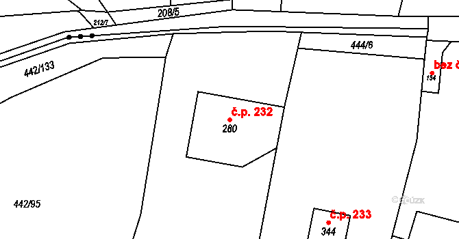 Liběchov 232 na parcele st. 280 v KÚ Liběchov, Katastrální mapa