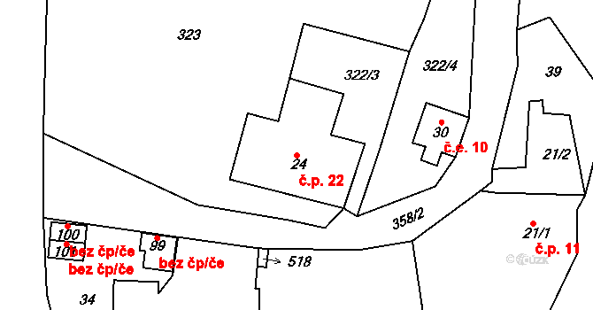 Lipoltov 22, Tuřany na parcele st. 24 v KÚ Lipoltov, Katastrální mapa