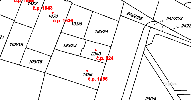 Cheb 924 na parcele st. 2049 v KÚ Cheb, Katastrální mapa