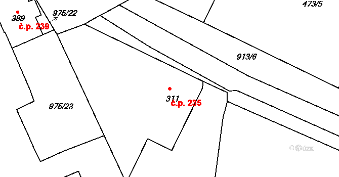 Borohrádek 235 na parcele st. 311 v KÚ Borohrádek, Katastrální mapa