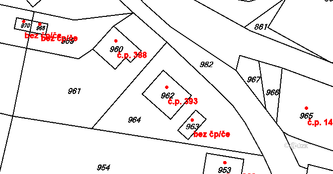 Jablůnka 393 na parcele st. 962 v KÚ Jablůnka, Katastrální mapa