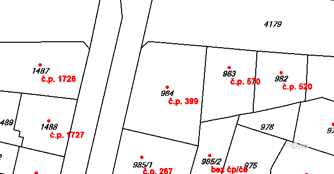 Vinohrady 399, Praha na parcele st. 984 v KÚ Vinohrady, Katastrální mapa