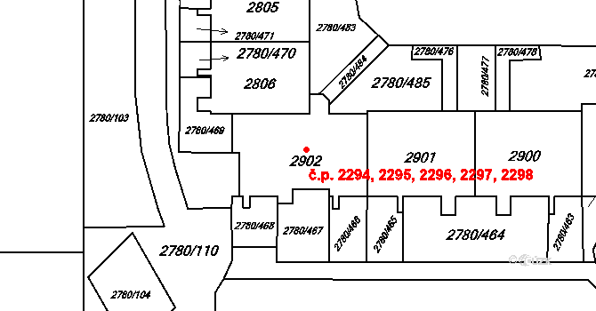Stodůlky 2294,2295,2296,2297,, Praha na parcele st. 2902 v KÚ Stodůlky, Katastrální mapa