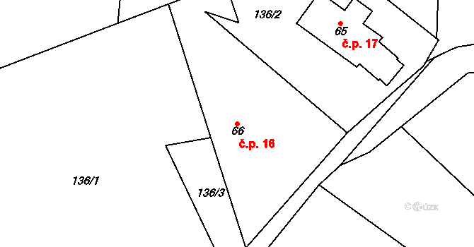 Kohoutov 16 na parcele st. 66 v KÚ Kohoutov, Katastrální mapa