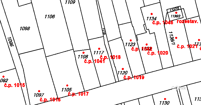 Kyje 1018, Praha na parcele st. 1117 v KÚ Kyje, Katastrální mapa