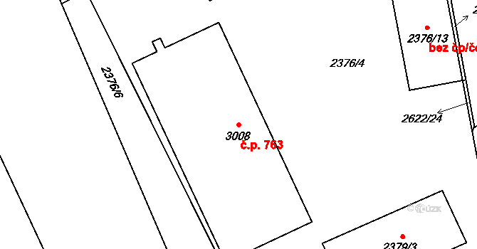 Hrabová 763, Ostrava na parcele st. 3008 v KÚ Hrabová, Katastrální mapa