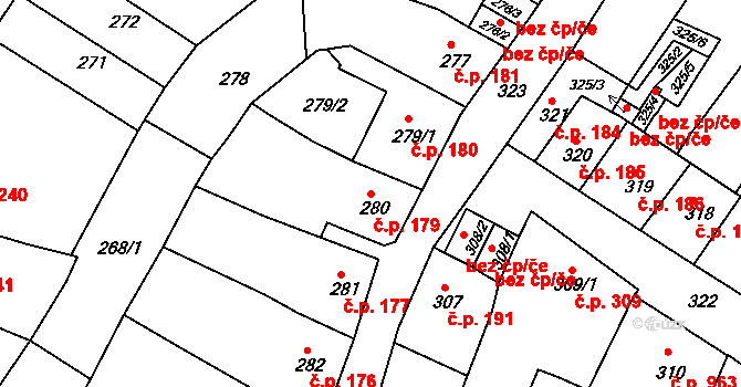 Česká Lípa 179 na parcele st. 280 v KÚ Česká Lípa, Katastrální mapa