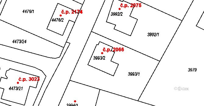 Česká Lípa 2066 na parcele st. 3993/2 v KÚ Česká Lípa, Katastrální mapa
