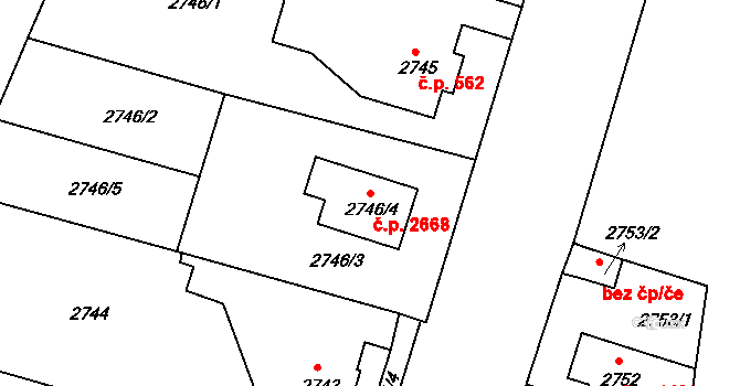 Česká Lípa 2668 na parcele st. 2746/4 v KÚ Česká Lípa, Katastrální mapa