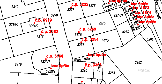 Chomutov 3254 na parcele st. 3271 v KÚ Chomutov I, Katastrální mapa