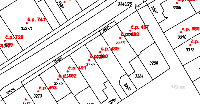 Jirkov 489 na parcele st. 3281 v KÚ Jirkov, Katastrální mapa