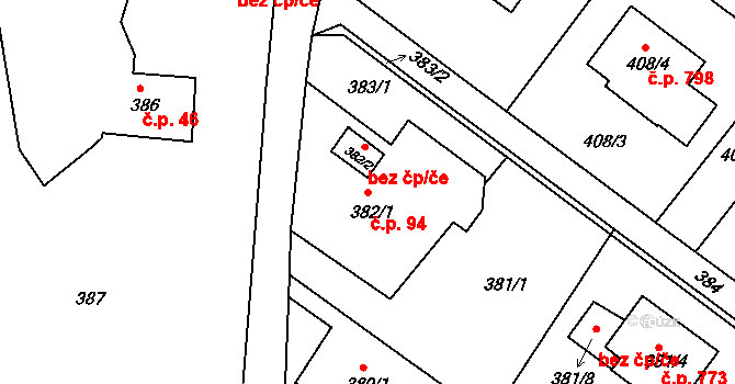 Liberec XIV-Ruprechtice 94, Liberec na parcele st. 382/1 v KÚ Ruprechtice, Katastrální mapa
