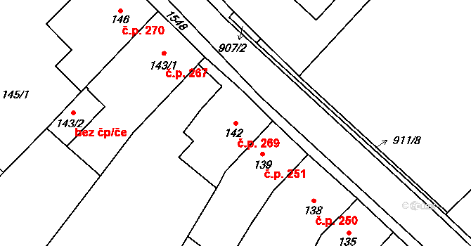 Zbýšov 269 na parcele st. 142 v KÚ Zbýšov u Oslavan, Katastrální mapa