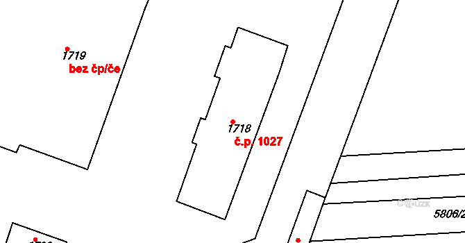Rosice 1027 na parcele st. 1718 v KÚ Rosice u Brna, Katastrální mapa