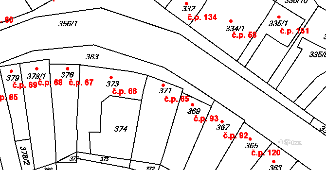Horákov 65, Mokrá-Horákov na parcele st. 371 v KÚ Horákov, Katastrální mapa