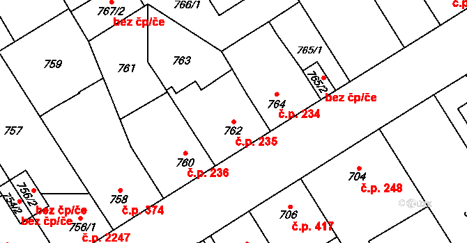 Bolevec 235, Plzeň na parcele st. 762 v KÚ Bolevec, Katastrální mapa
