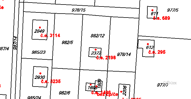 Litice 2198, Plzeň na parcele st. 2372 v KÚ Valcha, Katastrální mapa