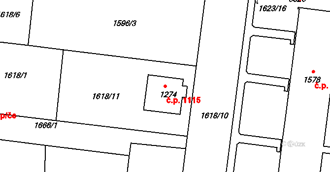 Ústí nad Orlicí 1115 na parcele st. 1274 v KÚ Ústí nad Orlicí, Katastrální mapa