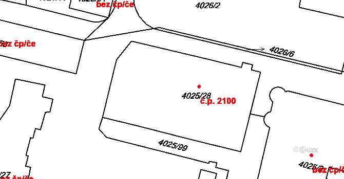 Předměstí 2100, Litoměřice na parcele st. 4025/28 v KÚ Litoměřice, Katastrální mapa