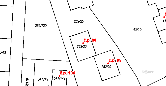 Týn 96, Lomnice na parcele st. 262/30 v KÚ Týn u Lomnice, Katastrální mapa