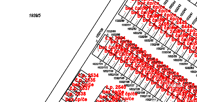 Uničov 2505 na parcele st. 1032/100 v KÚ Uničov, Katastrální mapa