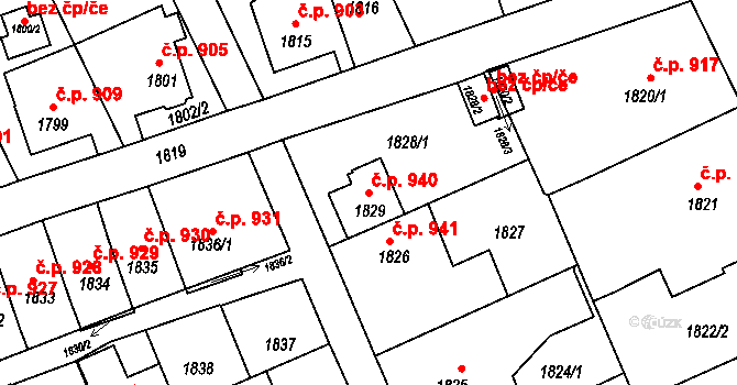 Šluknov 940 na parcele st. 1829 v KÚ Šluknov, Katastrální mapa