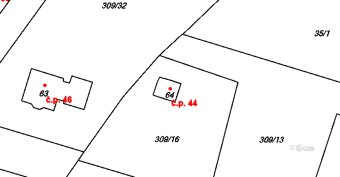Otín 44 na parcele st. 64 v KÚ Otín u Měřína, Katastrální mapa