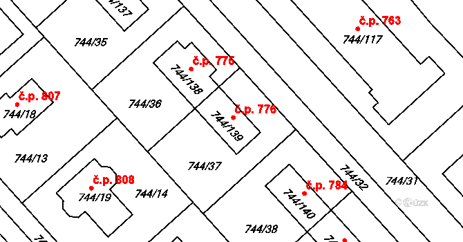 Kolovraty 776, Praha na parcele st. 744/139 v KÚ Kolovraty, Katastrální mapa