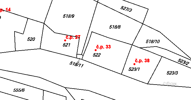 Čejkovice 33, Libědice na parcele st. 522 v KÚ Libědice, Katastrální mapa