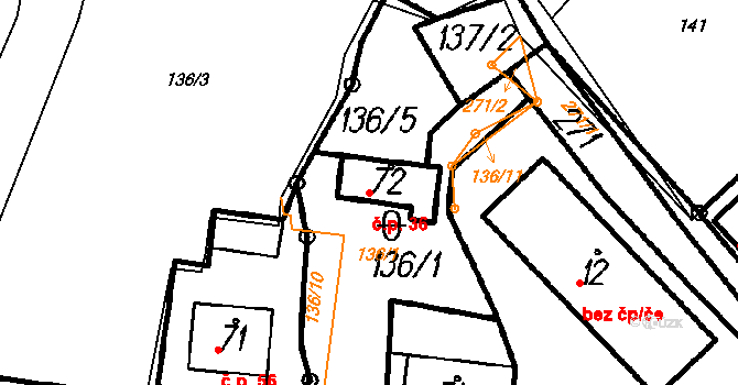 Borová Lada 36 na parcele st. 72 v KÚ Borová Lada, Katastrální mapa