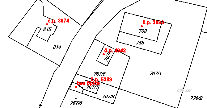 Vrkoslavice 4942, Jablonec nad Nisou na parcele st. 767/4 v KÚ Vrkoslavice, Katastrální mapa