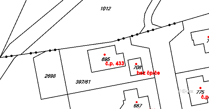 Opatovice nad Labem 433 na parcele st. 695 v KÚ Opatovice nad Labem, Katastrální mapa