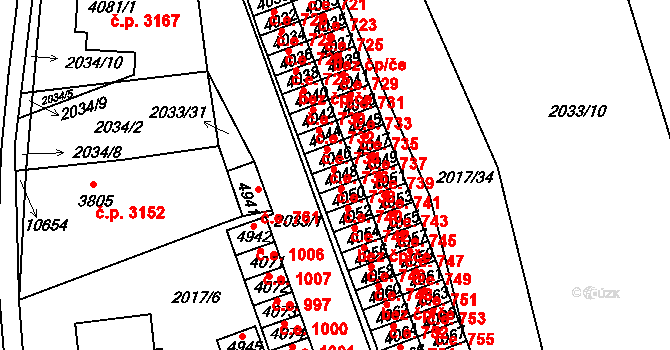 Hodonín 738 na parcele st. 4048 v KÚ Hodonín, Katastrální mapa