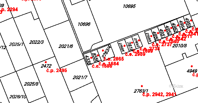 Hodonín 2865 na parcele st. 2763/4 v KÚ Hodonín, Katastrální mapa