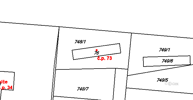 Podboří 73, Opařany na parcele st. 76 v KÚ Podboří, Katastrální mapa