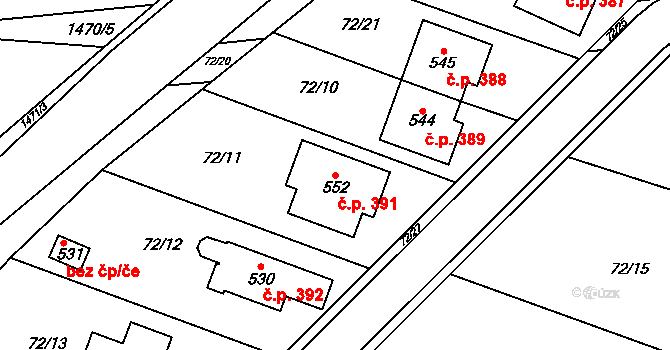 Ráječko 391 na parcele st. 552 v KÚ Ráječko, Katastrální mapa