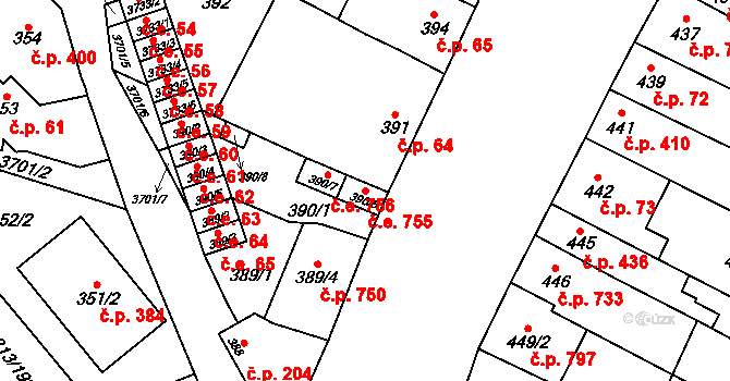 Vyškov-Předměstí 755, Vyškov na parcele st. 390/6 v KÚ Vyškov, Katastrální mapa