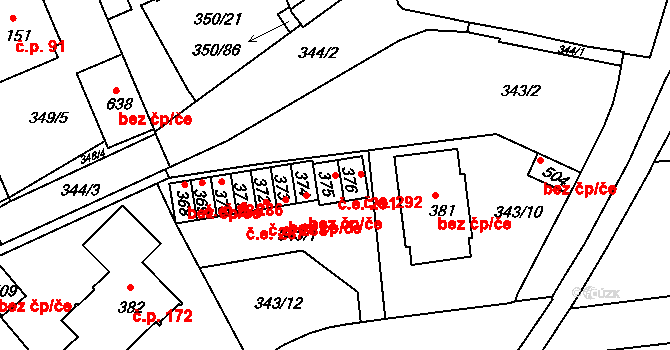 Kvíček 291, Slaný na parcele st. 375 v KÚ Kvíc, Katastrální mapa