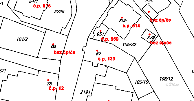 Skalná 139 na parcele st. 57 v KÚ Skalná, Katastrální mapa