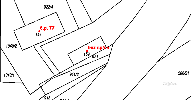 Zvole 38401045 na parcele st. 159 v KÚ Zvole nad Pernštejnem, Katastrální mapa