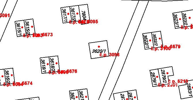 Zlín 3098 na parcele st. 3620/1 v KÚ Zlín, Katastrální mapa