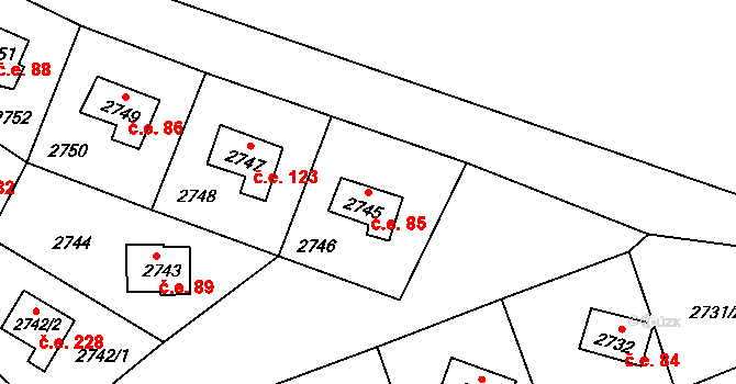 Podhradí 85, Vítkov na parcele st. 2745 v KÚ Vítkov, Katastrální mapa