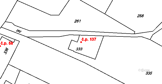 Děhylov 137 na parcele st. 333 v KÚ Děhylov, Katastrální mapa