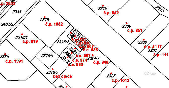Chomutov 655 na parcele st. 2320 v KÚ Chomutov I, Katastrální mapa