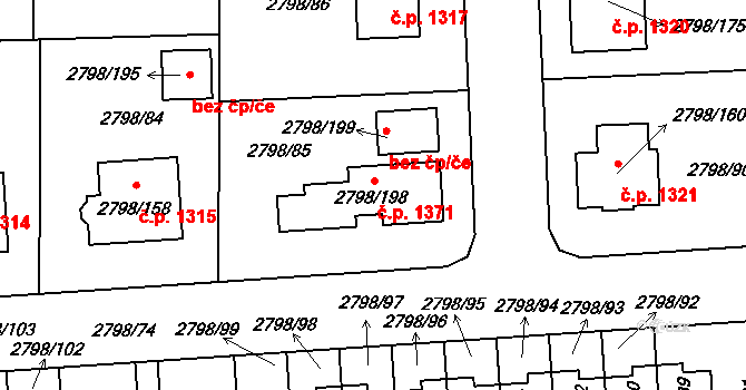 Mohelnice 1371 na parcele st. 2798/198 v KÚ Mohelnice, Katastrální mapa