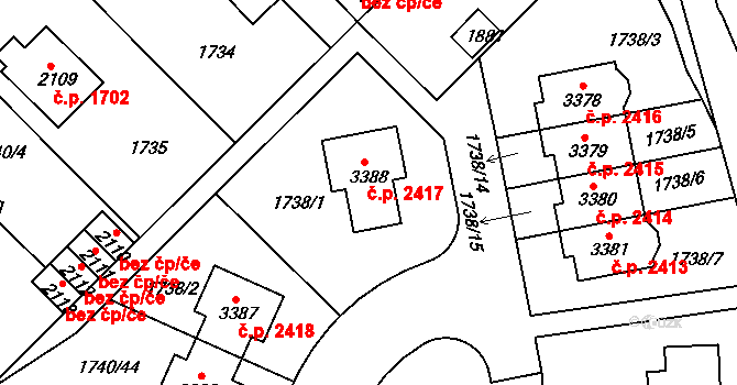 Brandýs nad Labem 2417, Brandýs nad Labem-Stará Boleslav na parcele st. 3388 v KÚ Brandýs nad Labem, Katastrální mapa