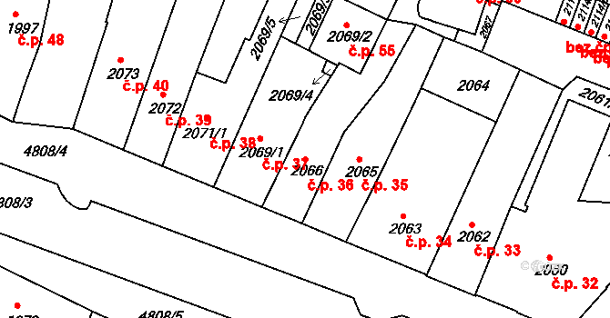 Pražské Předměstí 36, Vysoké Mýto na parcele st. 2066 v KÚ Vysoké Mýto, Katastrální mapa
